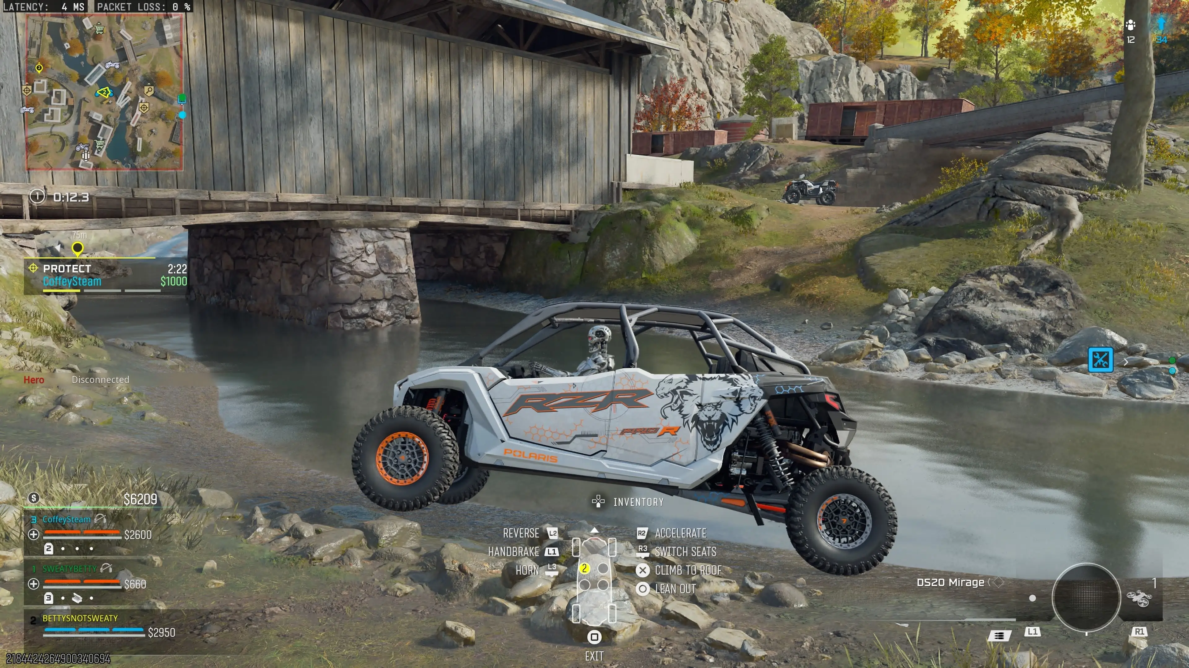 Player screenshot: Polaris RZR on dirt road